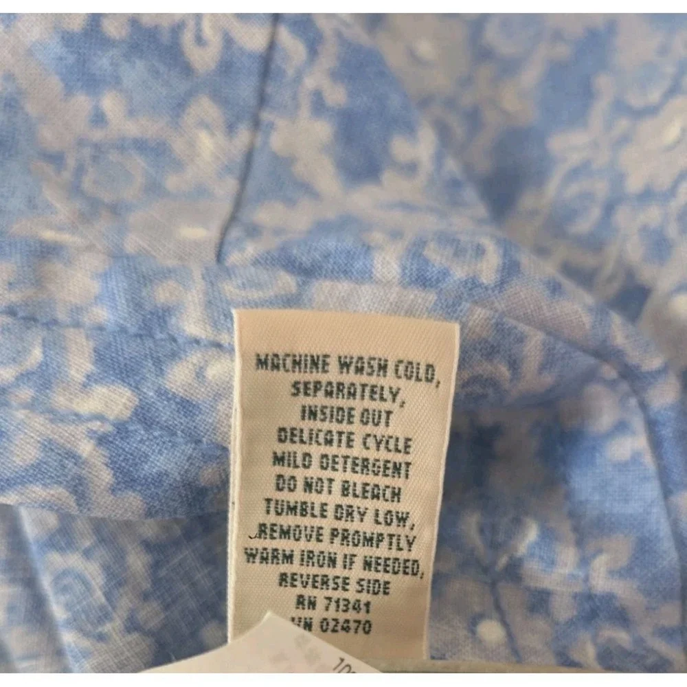 LL Bean Linen Floral Blue Maxi Skirt Classic Fit Sz 18 Beachy Coastal